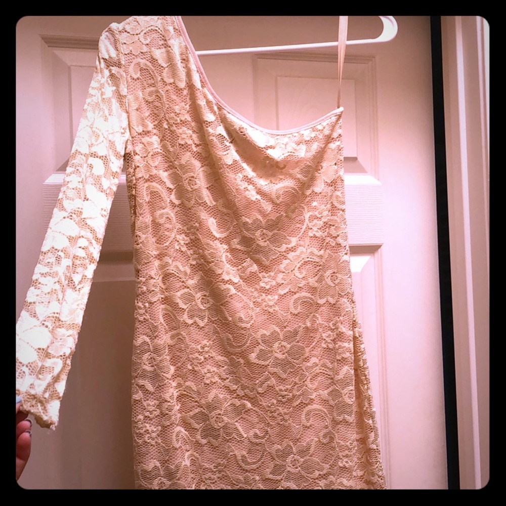 Cream one shoulder lace dress